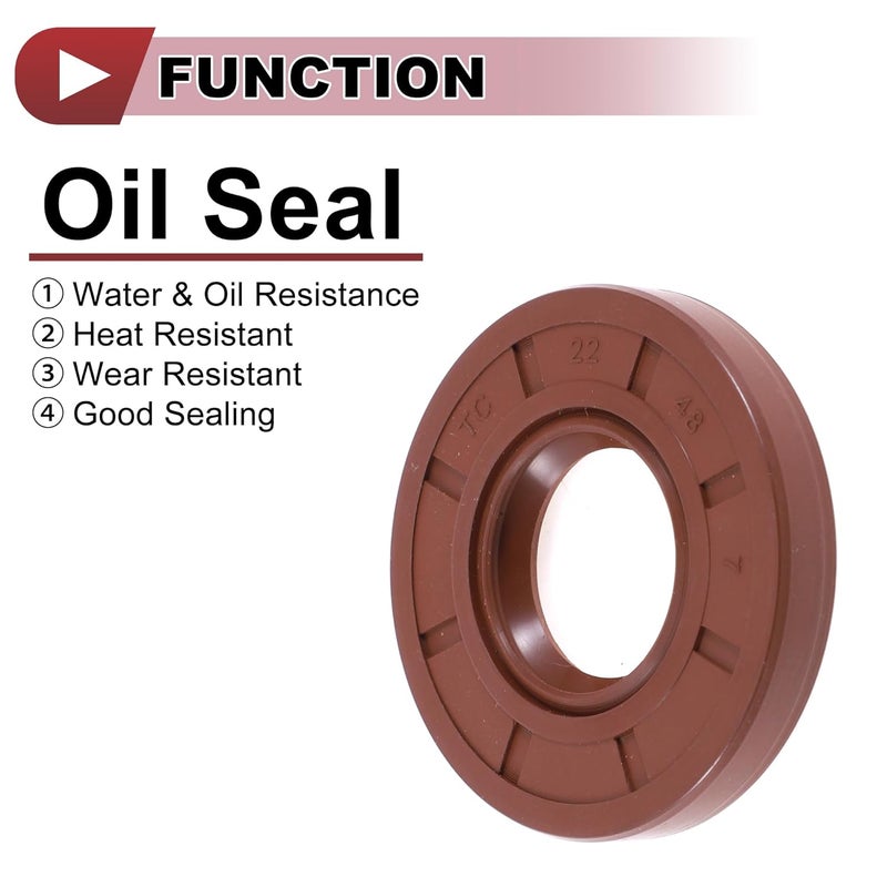 HEROFFIX Universal Oil Seal TC Seal Ring Rotary Shaft Seal 22x48x7mm High Pressure FKM Rubber Brown 2 Pcs - Image 3